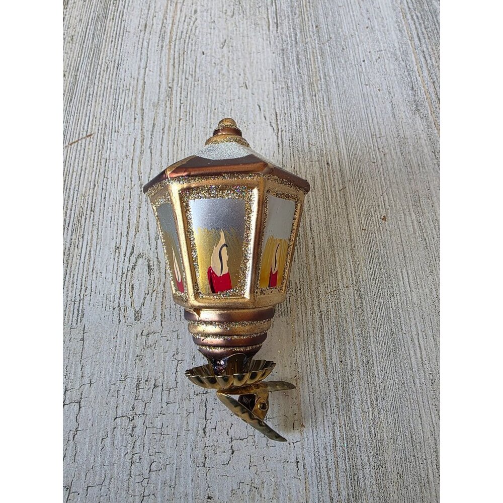 Radko Vintage lantern lamp clip glass glitter gold light‎ Xmas tree
